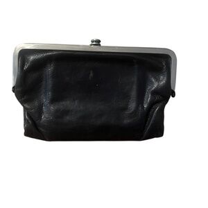 HOBO International Black Leather Kiss Lock Frame Wallet